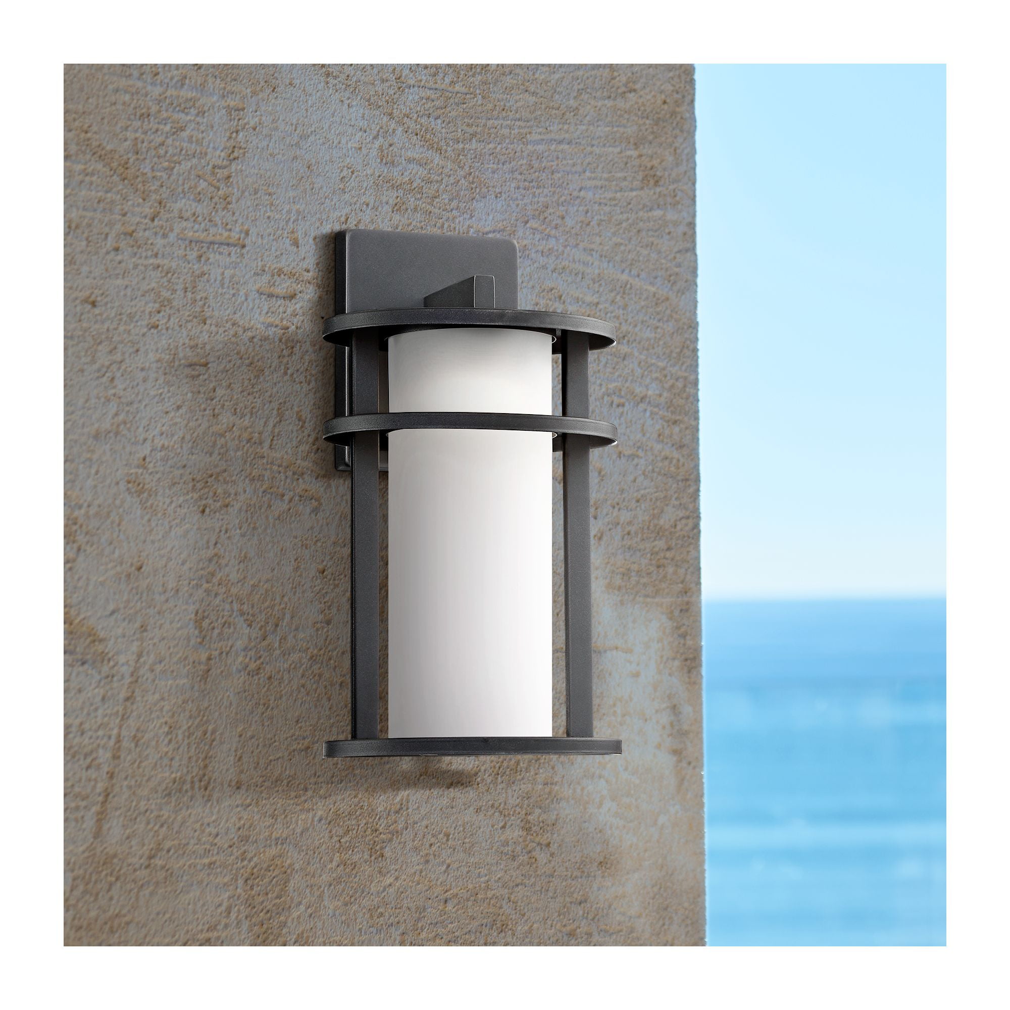 John Timberland Modern Outdoor Wall Light Fixture LED Black 13" Caged
