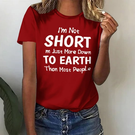 Blmnix Spring Womens Tops Short Sleeve Loose Graphic Crew Neck Letter T-Shirts Fashion Shirts