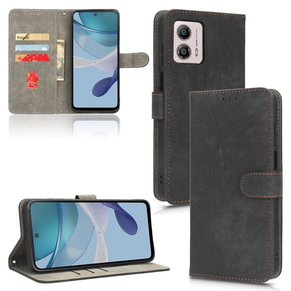 for Motorola Moto G 5G Wallet Case (6.5" 2023 Release), PU Leather Magnetic Clasp Full Body Protective Card Slots RFID Blocking Cash Pocket Bracket TPU Shell Wrist Strap Shockproof, Black