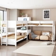 thumbnail image 2 of Mintazer Twin L-Shaped Bunk Bed with Desk & Charging Station, Triple Bunk Bed with 4 Drawers & Guardrails for Kids Teen Bedrooms, White, 2 of 16
