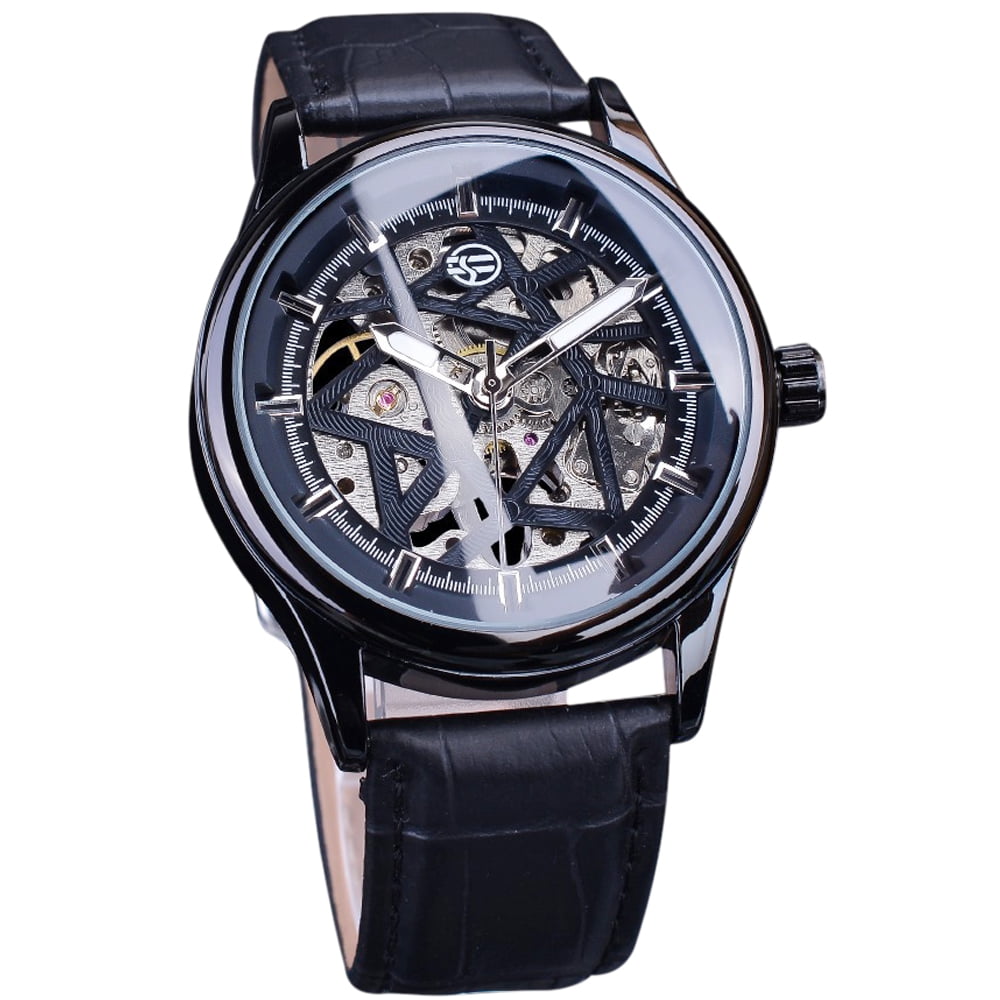 Forsining Fashion Hollow Skeleton Mechanical Watch Men Luxury PU Leather Band Wrist Watch