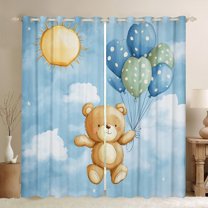 Homewish Cute Cartoon Bear Black Out Curtains,Polka Dots Ballon Curtains Pack of 2 (42x63 Each),Blue Brown Bedroom Curtains For Boys Teens,Breathable Home Decor