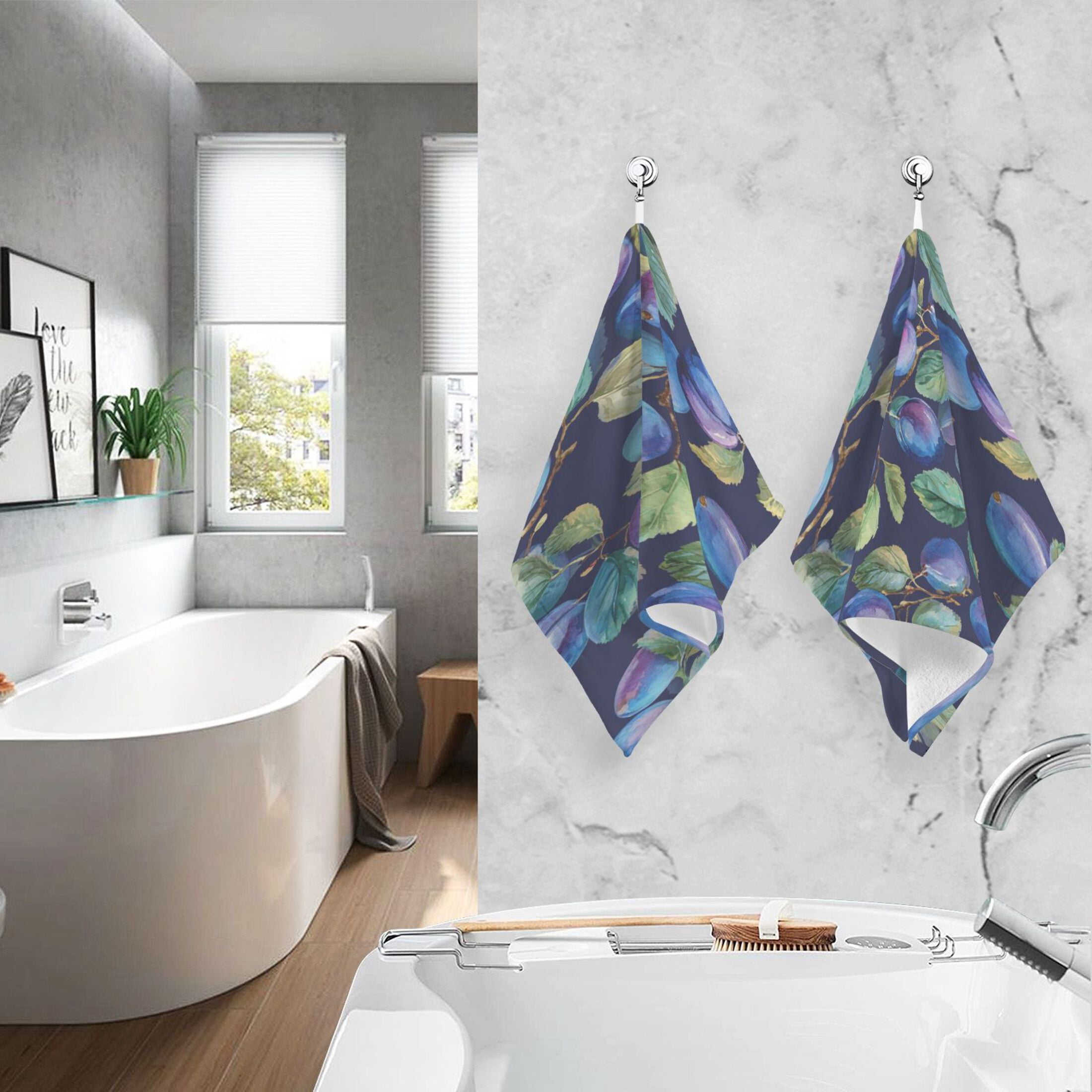 2 Pieces of Cotton Towel Face Towel Set Hand Towel Bath Towel Cotton Bath Towel Sets Plums