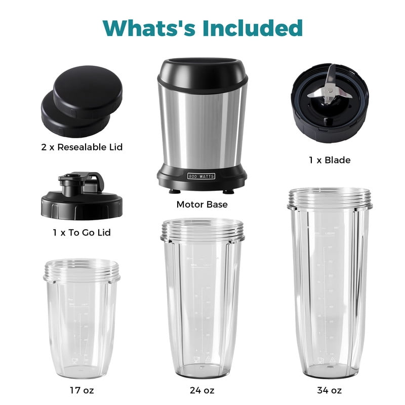 Gianna Smoothie Blender, Personal Blenders for Kitchen with 16 24 34 oz BPA-Free Portable Cups, Mini Smoothie Maker for Shakes, Sauces, Juice and Ice Crushing, Silver