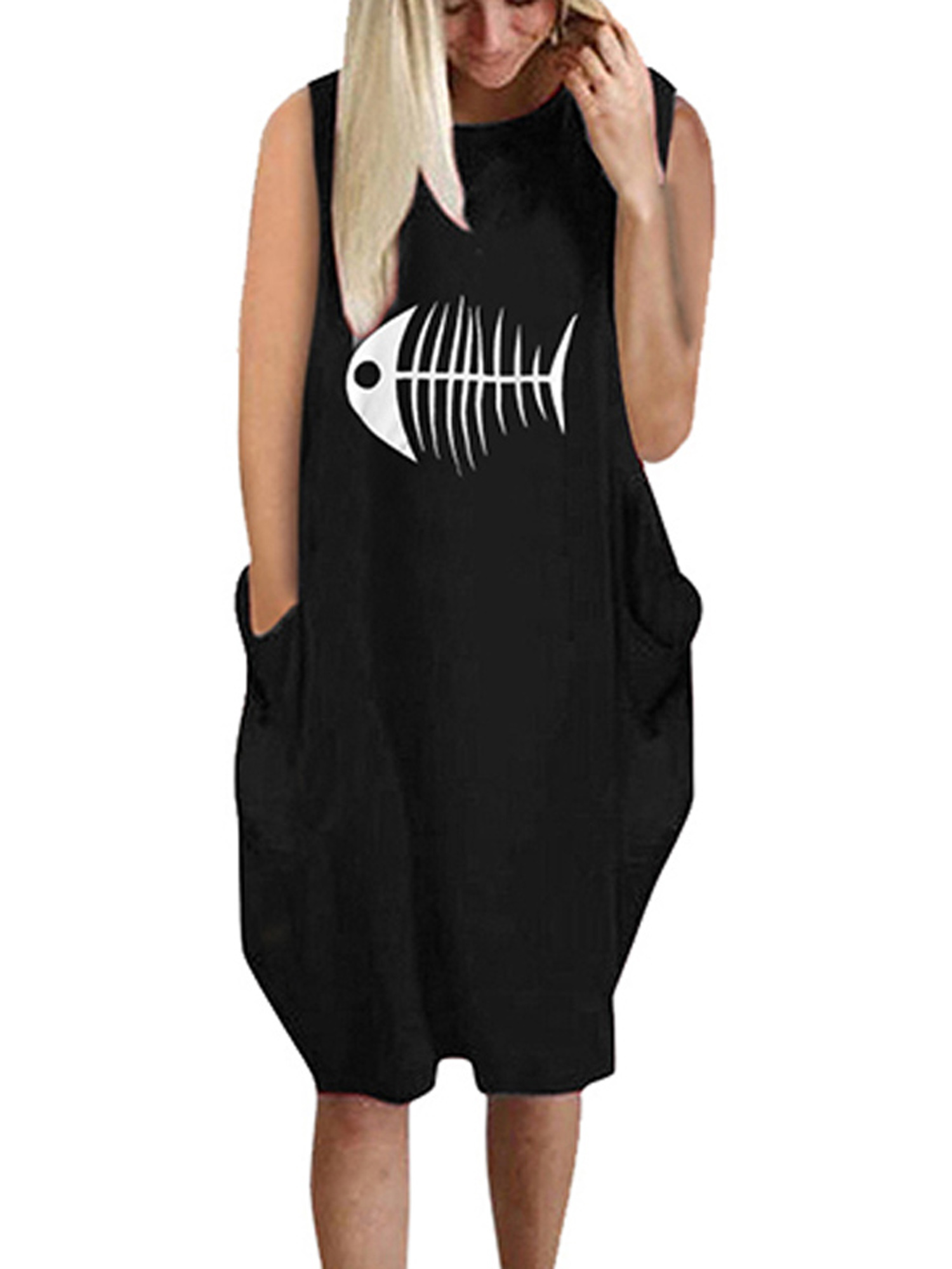 Wodstyle - Women's Sleeveless Plus Size Sundress Casual Loose Summer
