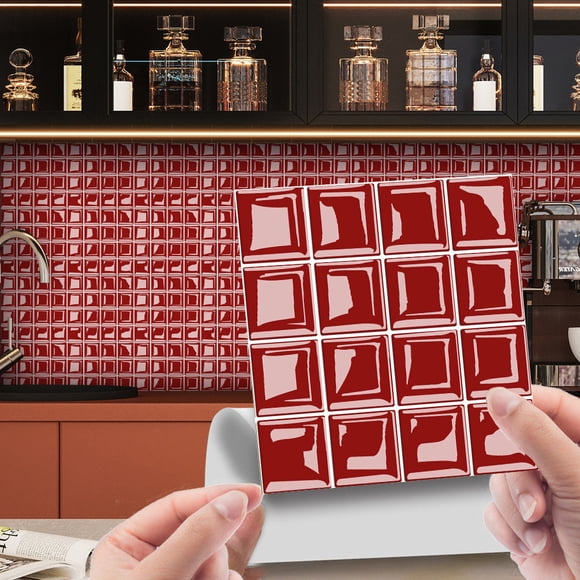 10pc Waterproof Crystal Mosaic Tile Stickers, DIY Self-Adhesive Wall Decals for Bathroom Kitchen, 10x10CM Glass Effect Peel and Stick Backsplash