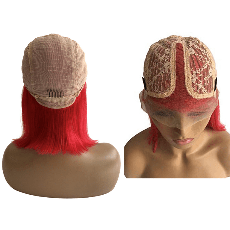 Human Hair Bob Wigs T Part Blunt Cut Red Colored Lace Part Wig 180 Density 13x1 Lace Front Pre Plucked With Baby Hair 10 Inch Walmart