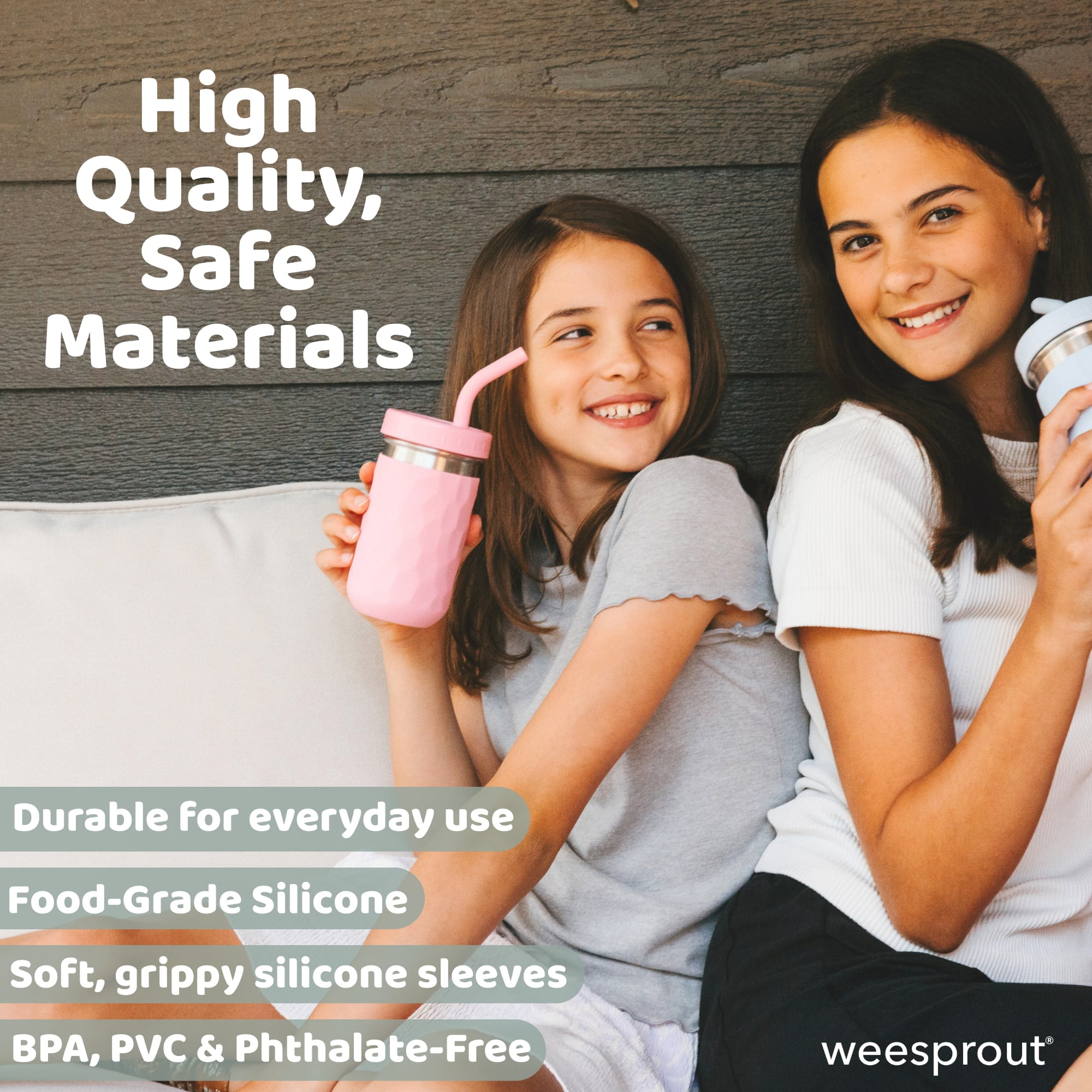 WeeSprout 2-in-1 Drinking Cups for Kids, Durable Stainless Steel Tumblers, 12 oz, Set of 4