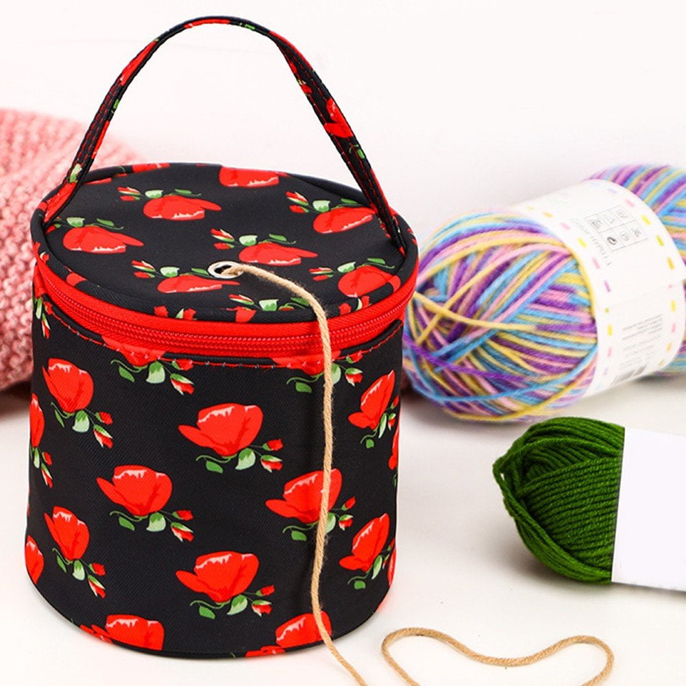Empty Small Yarn Storage Organizer Bag, Portable Yarn Storage Bag, Round Knitting Bag, Zipper Crochet Bags Knitting Organizers Handbag for Yarns Sewing Tools