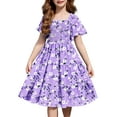 thumbnail image 7 of Arshiner Girls Summer Dress Easter Purple Floral Tropical Smocked Tiered Dresses with Pockets for 10-11Y, 7 of 7