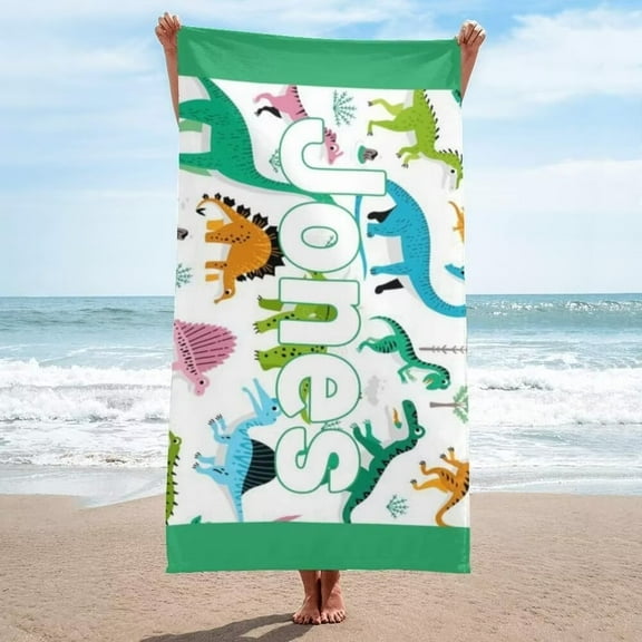 AISENIN Personalized Beach Towels for Boys with Name Kids Beach Towel with Dinosaur Design Microfiber Customized Monogrammed Beach Towels for Travel 30*60inch