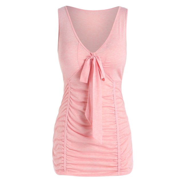 Tapa de camiseta de tanque fruncidos Bowknot Rosegal Camisetas sin mangas de talla grande