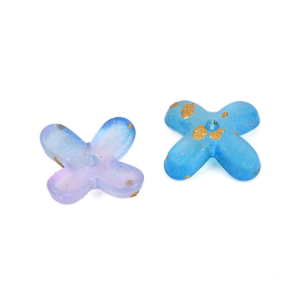 Metal Enlaced Acrylic Bead Caps Flower Dodger Blue 11.5x11.5x3mm Hole: 1.5mm about 3846pcs/500g