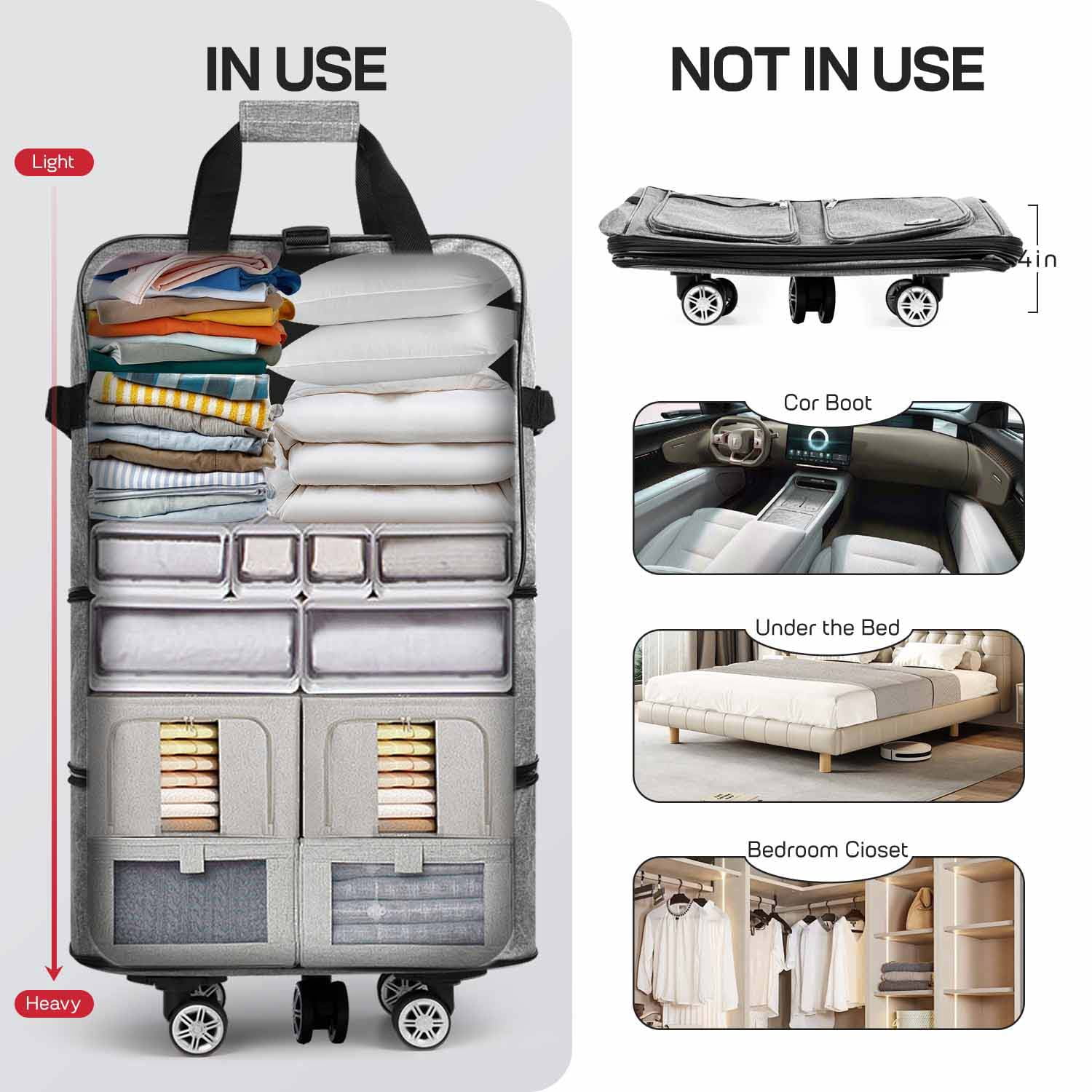 36" Expandable Foldable Luggage Bag,Collapsible Suitcases with Wheels,Lightweight Rolling Duffle Bag for Travel, Moving, Home Storage, Grey, MEX