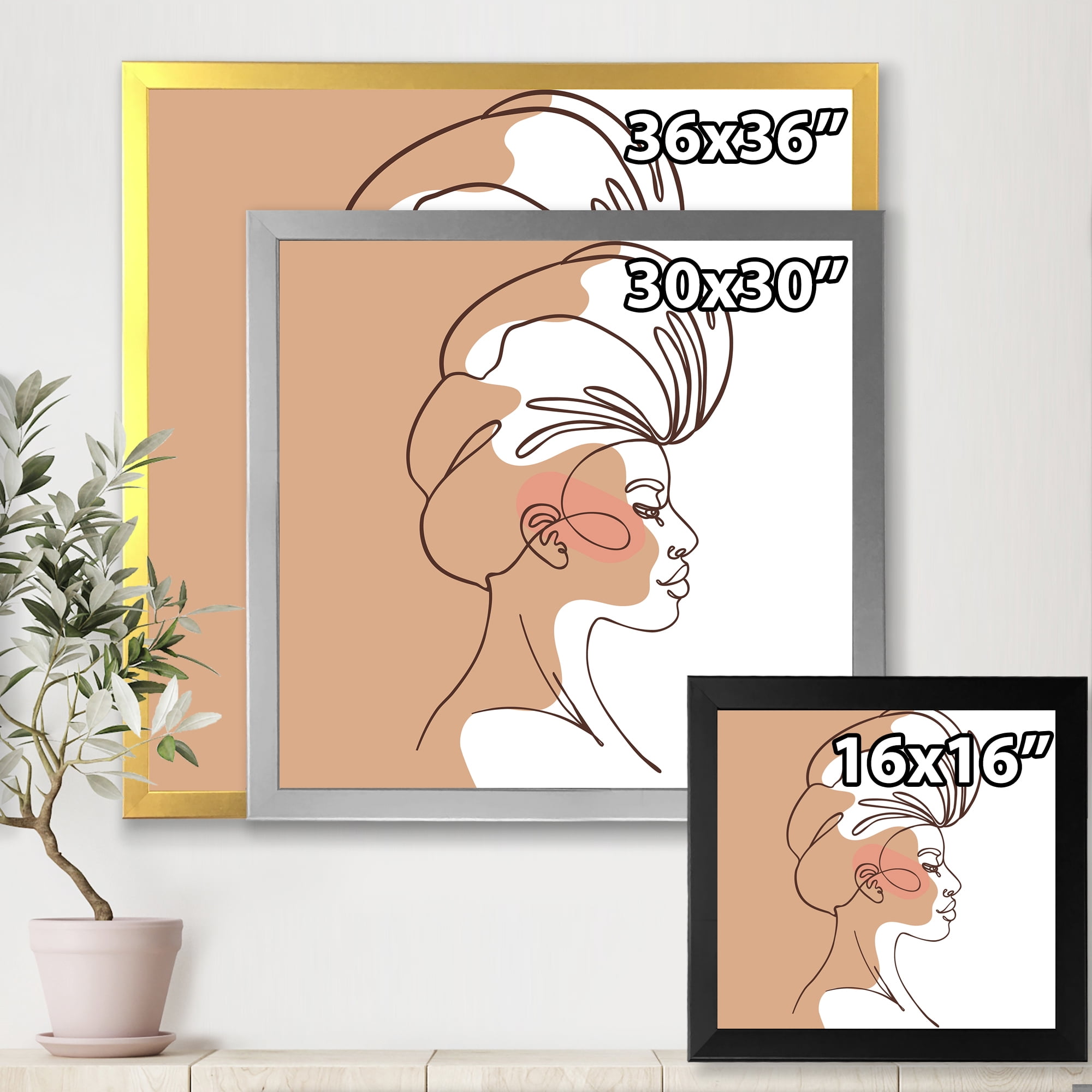 Designart 'One Line Portrait of Afro American Woman II' Modern Framed Art Print