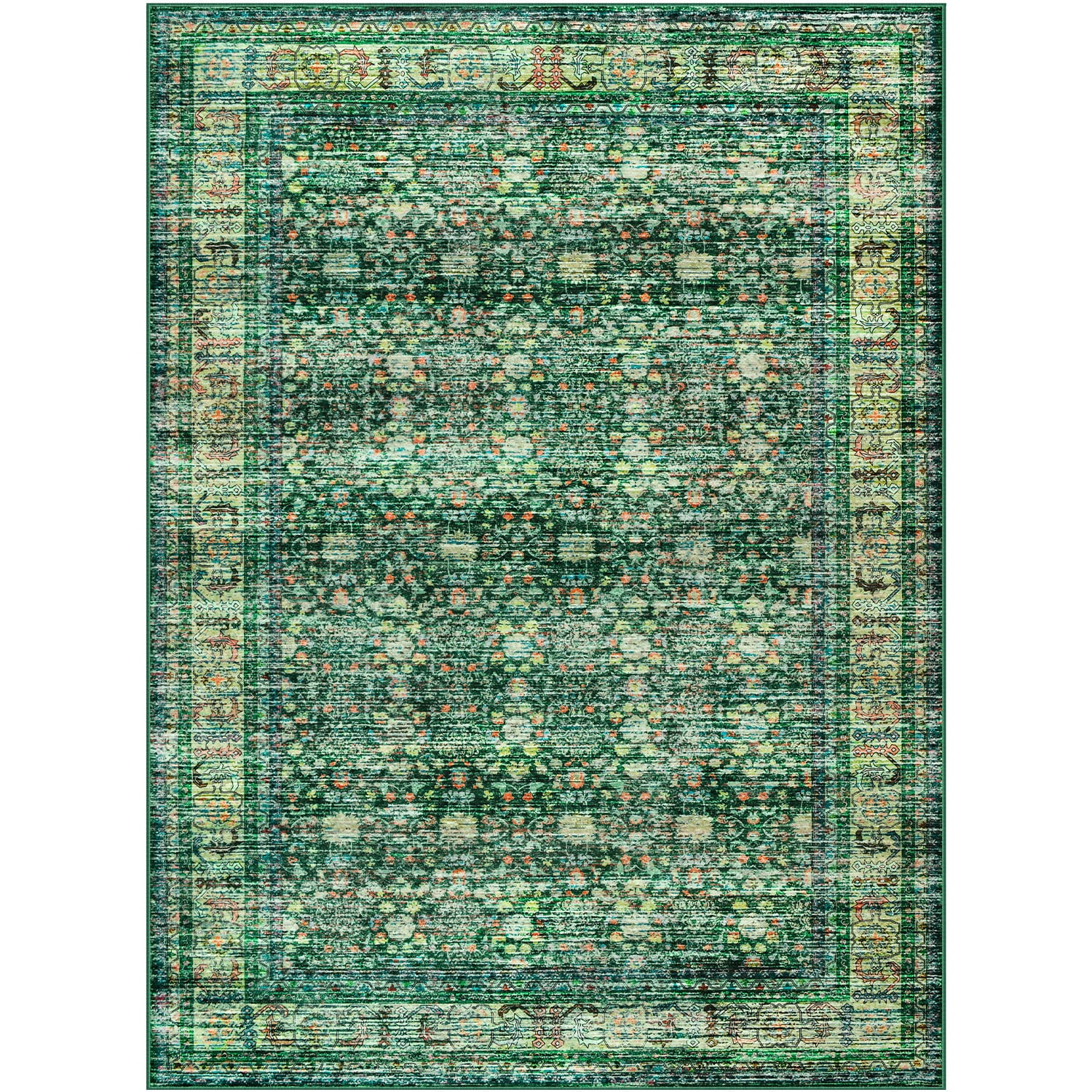 Wondo Floral Washable Rugs, 4x6 Area Rug for Living Room, Soft Large Boho Bedroom Rug, Botanical Non Slip Ultra Thin Floor Carpet for Dining Room Nursery Office, Green