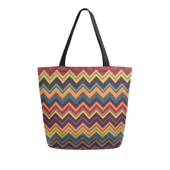 FORMRS Womens Canvas Tote Bag with Zipper Inner Pocket Shoulder Handbag, Brown Geometric