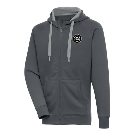 Men's Antigua Charcoal Chicago Cubs Metallic Victory Full-Zip Hoodie