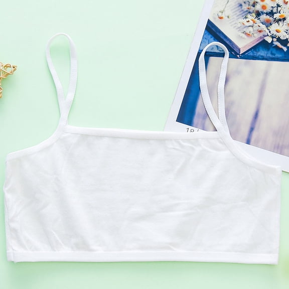 BRGZLK Girls Training Bras Sweet Solid Stretch Seamless Bras Kids Developmental Comfortable and Breathable Underwear White 10-11 Years