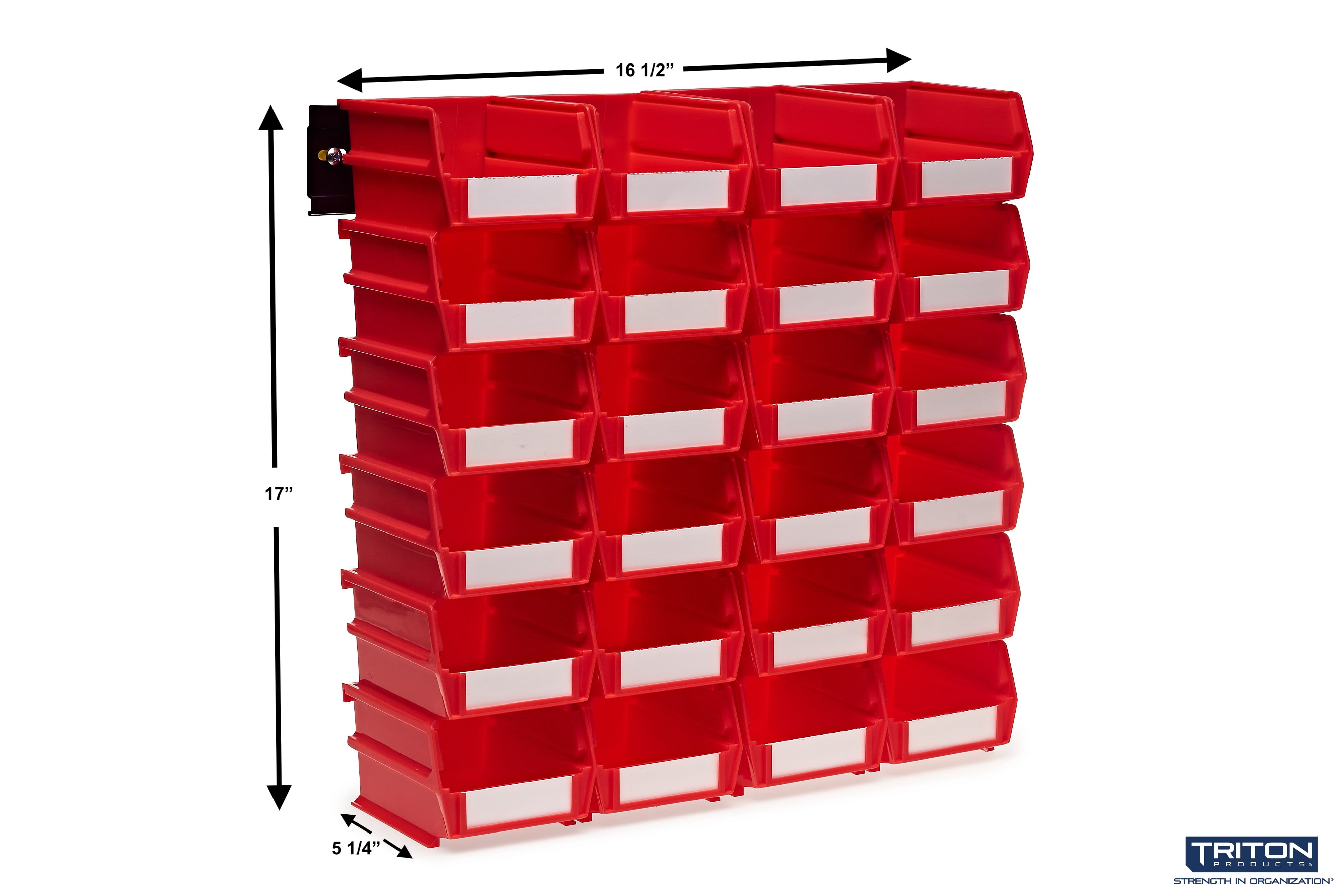 Triton Products® LocBin 26-Piece Wall Storage Unit with 5-3/8"L x 4-1/8"W x 3"H Interlocking Poly Bins, 24ct, Wall Mount Rails 8-3/4"L with Hardware, 2pk