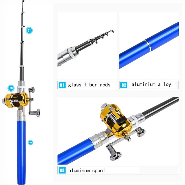 OTEMRCLOC Pocket Size Fishing Rod, Portable Collapsible Micro Pen Fishing  Rod Reel Combo Set Blue 2023 One Size - Home Gift