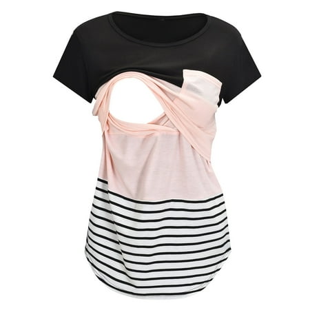 

MPWEGNP Womens Maternity Short Sleeve Crew Neck Striped Printed Nursed Tops T Shirt For Breastfeeding Maternity Shirt Flannel Maternity Tuxedo Shirt