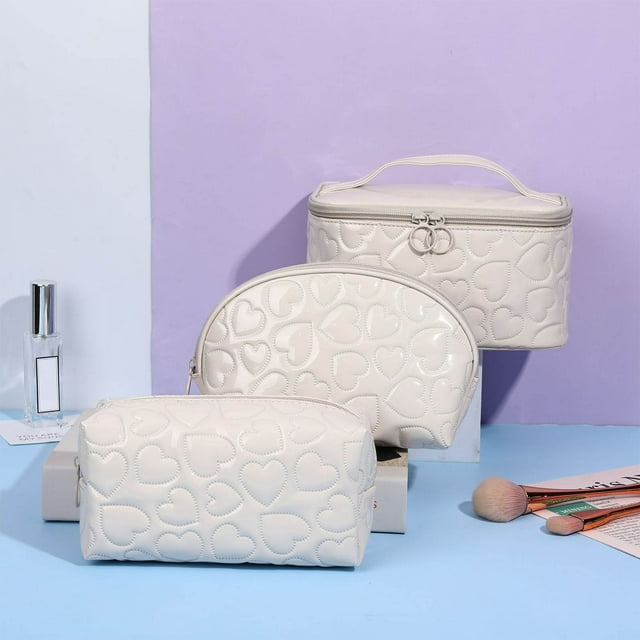 Juego de 3 neceseres, organizador de maquillaje, bolsa de viaje de 3 piezas con cierre de cremallera, con aspecto de cuero y lavable para un cuidado fácil, regalo perfecto para mujeres,