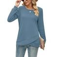 thumbnail image 3 of AOOCHASLIY Women Fall Tops Women's Printed Solid Round Neck Long Sleeved Tops, 3 of 4
