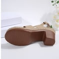 thumbnail image 4 of KEGIRLOM Women's Fashionable Casual Comfortable Plus Size Solid Color Round Toe Open Toe Heel High Heel One-Strap Sandals Khaki 9, 4 of 9
