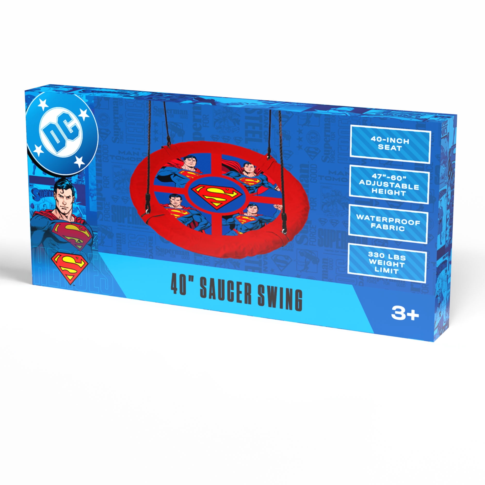 Superman 40” Saucer Tree Swing for Kids – Heavy-Duty Flying Disc Swing, Adjustable Ropes, Indoor & Outdoor Use, Ages 3+