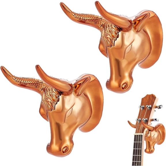 2 Packs Bull Guitar Wall Mount Golden Guitar Wall Hanger Bull Art Ukulele Hook Stand for Acoustic Electric Bass Guitar Storage Guitar Player Gift