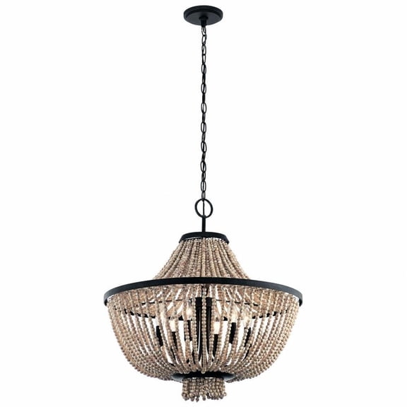 Basket-Shaped Style 6-Light Chandelier in Distressed Black Finish with Antique White Beads Set 24 inches W X 24.25 inches H Bailey Street Home
