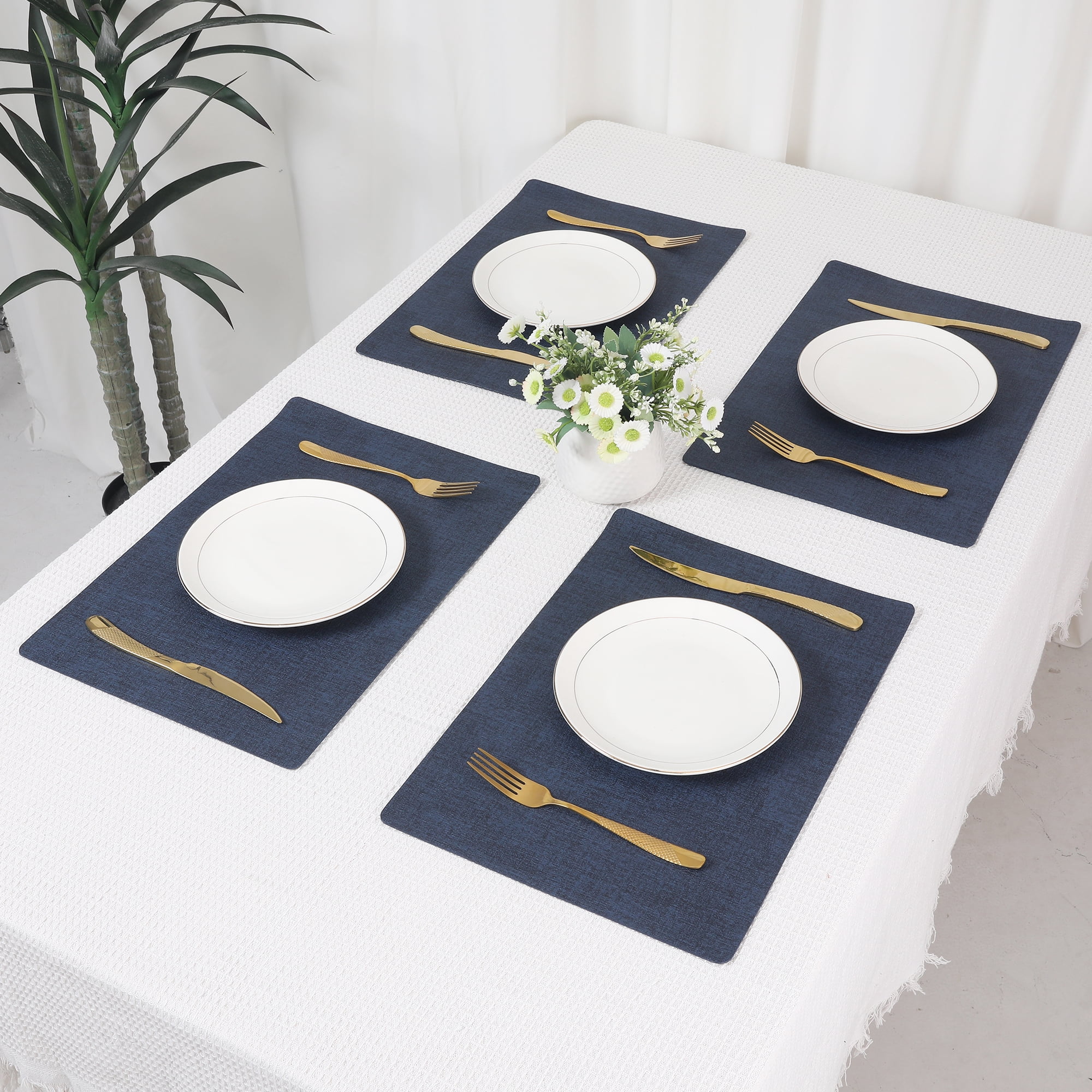 Unique Bargains Faux Leather Table Placemats for Kitchen Dining Table Light Dark Blue