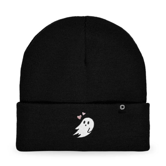 Dalix Heartly Ghost Embroidered Beanie Hat Knit Cap Cold Weather Womens in Black