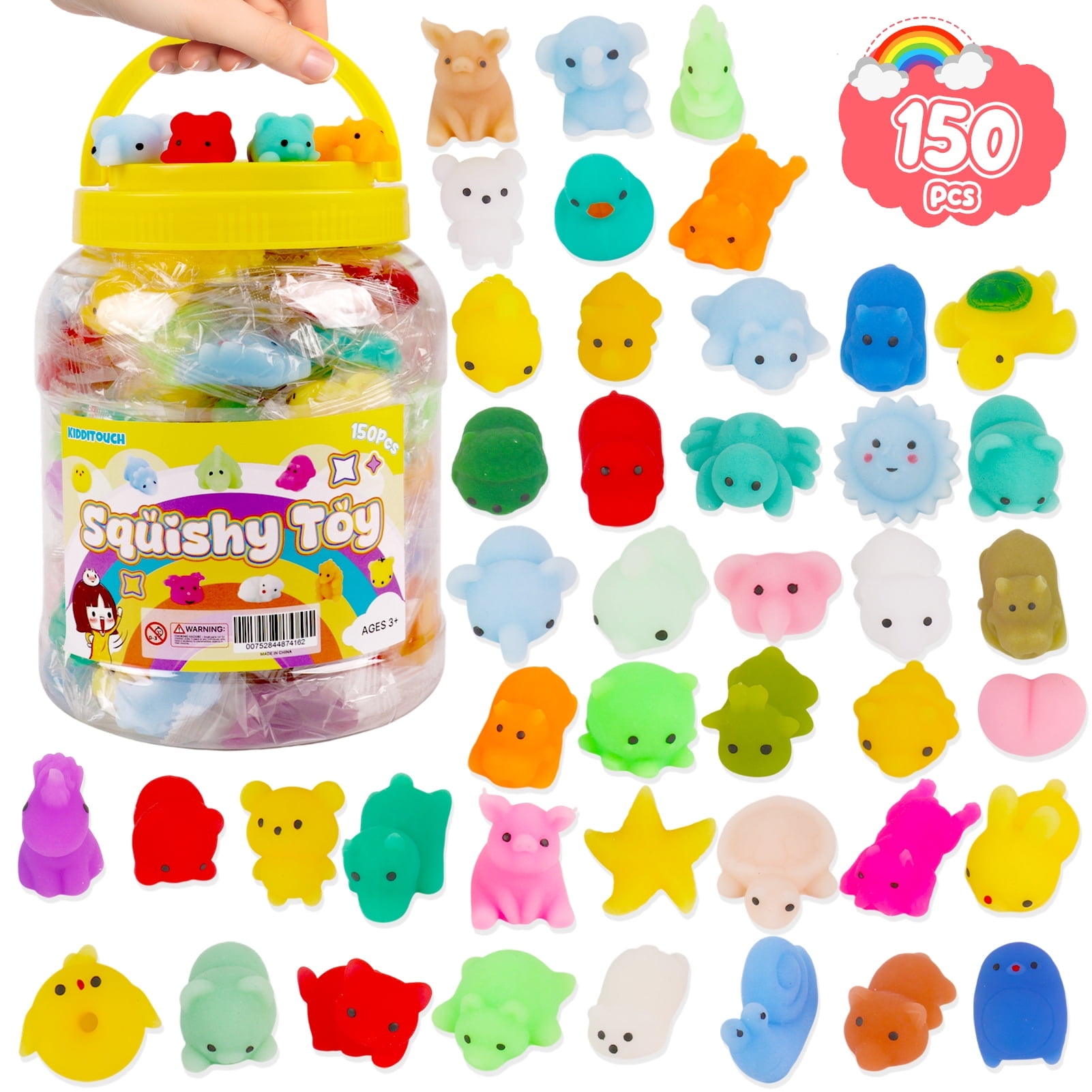 KiddiTouch 150 Pcs Mochi Squishy Toys for Kids Party Favors, Kawaii Mini Squishy Fidgets for Classroom Prizes, Stress Relief Sensory Toy for Boys Girls Birthday Gift
