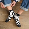 thumbnail image 3 of Fuzoiu Black and White Checkerboard Print Adult Socks, Crew Moisture-wicking Socks, Unisex Cushion Crew Socks,Casual Sports Ankle Socks, 3 of 7