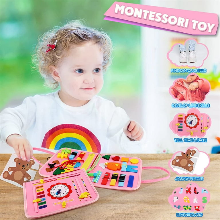 KMTJT Busy Board Montessori Toys for Toddlers 1 2 3 Year Old Boys Girls,  Sensory Activity Board Toys for Toddler 1-3 Year Old, Educational Travel  Toys Gifts for Babies Airplane Car Preschool 