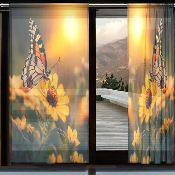 YAZAOO Curtains 110/118 Inch Long French Curtains Bouquet Of Love Print For Farmhouse Bedroom Curtains Window Curtain Set 2