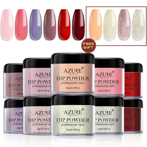 AZUREBEAUTY Dip Powder Nail Set, 10 Colors Classic Pink Red Collection ,No  Need Nail Lamp Cured - Walmart.com