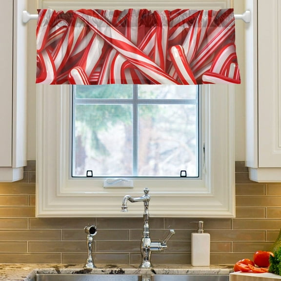 Ryvnso Candy Christmas Window Valance Kitchen Farmhouse Rod Pocket Short Curtain 54x18 inch