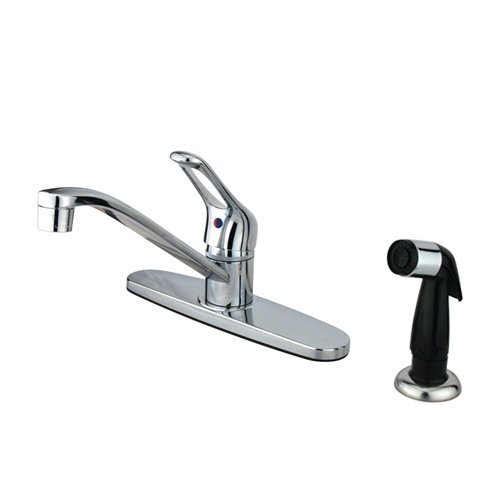 Kingston Brass Wyndham Single Handle Kitchen Faucet With Black Sprayer