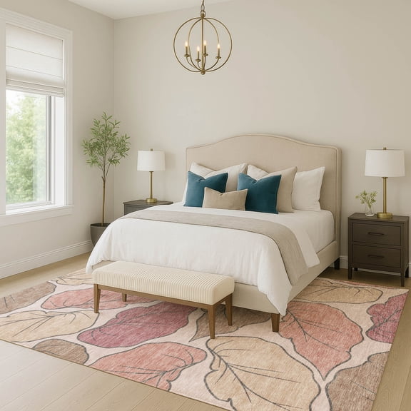 Addison Rugs Chantille Indoor/Outdoor Transitional Botanical Blush Machine Washable Rectangle Rug, 10' x 14'