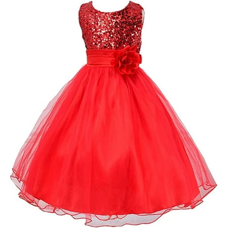 

StylesILove Lovely Sequin Flower Girl Dress 5 Colors (5-6 Years Red)