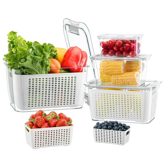 Recipientes para nevera para frutas y verduras LUXEAR con tapas, paquete de 4