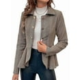 thumbnail image 2 of Elegant Women Blazer Business Work Office Peplum Hem Jacket Open Front Herringbone Coats Camel S, 2 of 9