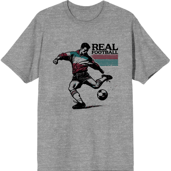 "Real Football" Sports Back to School Adult Heather Gray Crew Neck Short Sleeve Tee-Medium