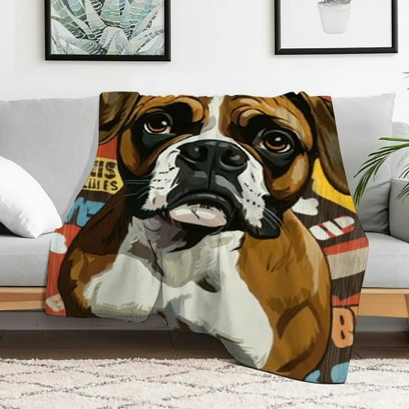 Creowell Boxer Dog Comic Flannel Blanket Lightweight Cozy Gift 30x40in