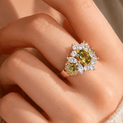 Adjustable Green CZ Ring for Women, Gold Tone Copper Cluster Ring