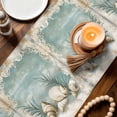 thumbnail image 4 of Teal Coastal Table Runner, Vintage Ocean Beach Shell Nautical Washable Cotton Linen Table Runners 48 Inches Long, Dresser Scarf Runner for Nightstand/Coffee/End Tables 13''x48'', 4 of 8