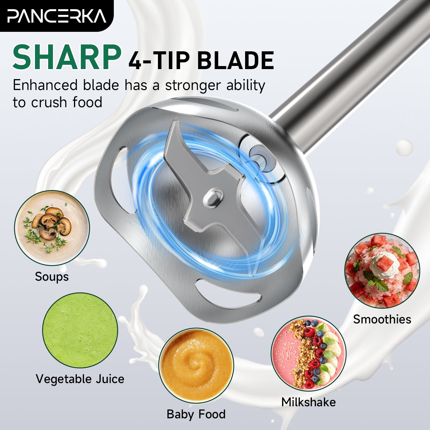 PANCERKA Powerful Handheld Blender | 304 Stainless Steel Blades, Portable Stick Mixer, Electric Immersion Blender, One-click Turbo Mode, Electric Hand Blender with Detachable Base